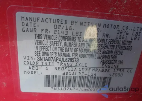 2018 Nissan Sentra Sv from USA, damaged, VIN 3N1AB7AP4JL628573